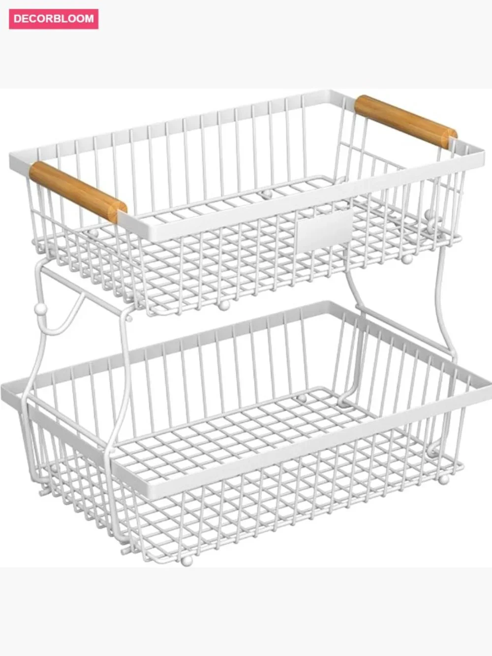2 Tier Fruit Basket with Banana Hangers, Metal Kitchen Storage